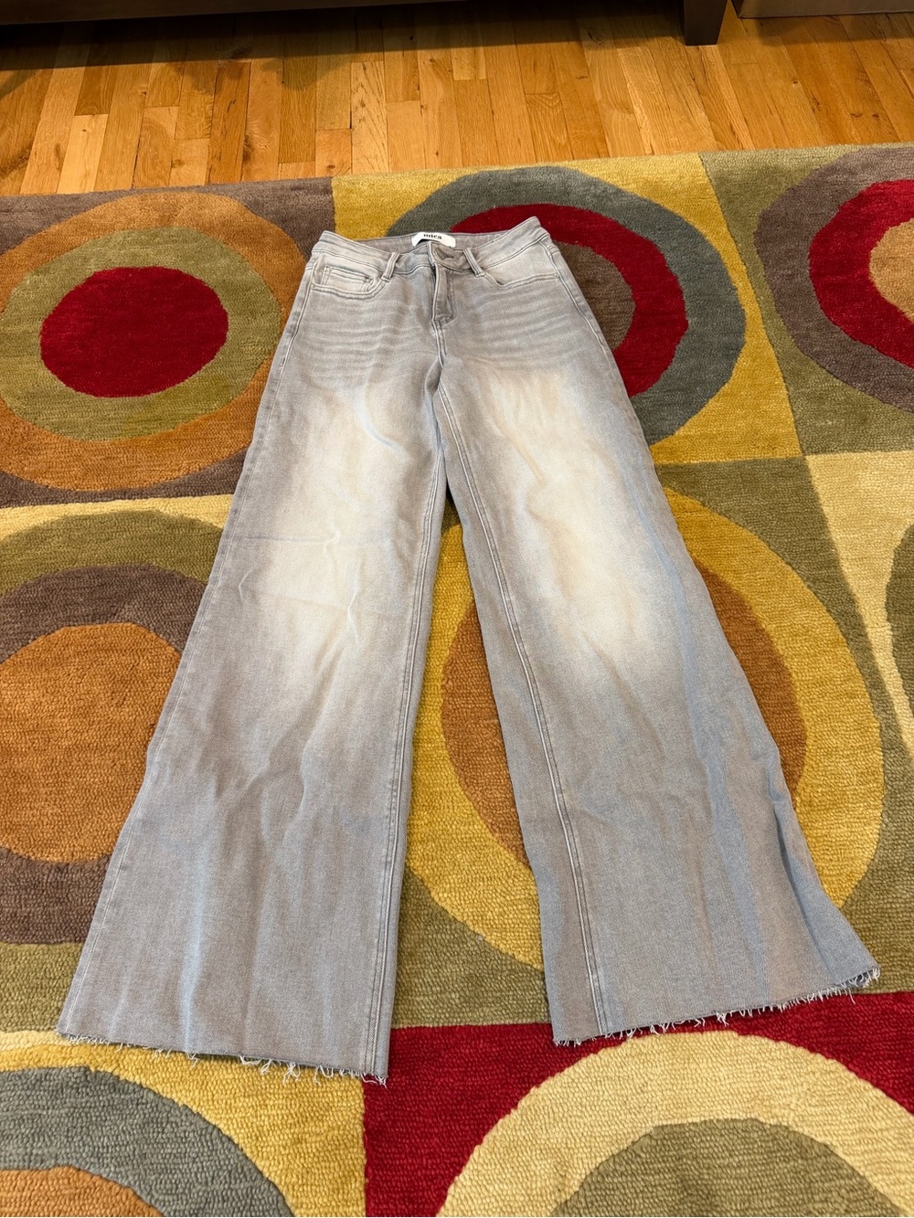 Mica Los Angeles Mica Denim Grey Wide Leg Jeans Frayed High Rise Size 25 Waist